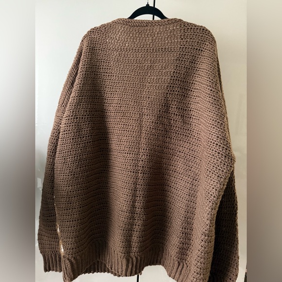 Brown and White handmade knit blanket cardigan Sweater one of a kind 3X Large - Picture 5 of 10